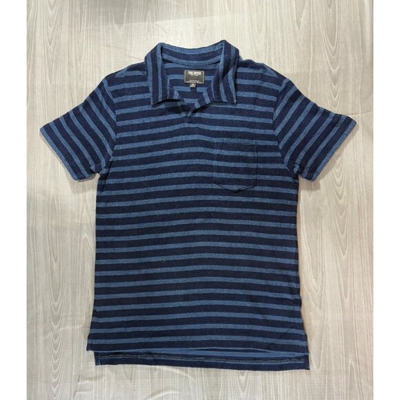 Todd Snyder Terry Cloth Toweling Johnny Collar Surf Polo Shirt sz M stiped blue